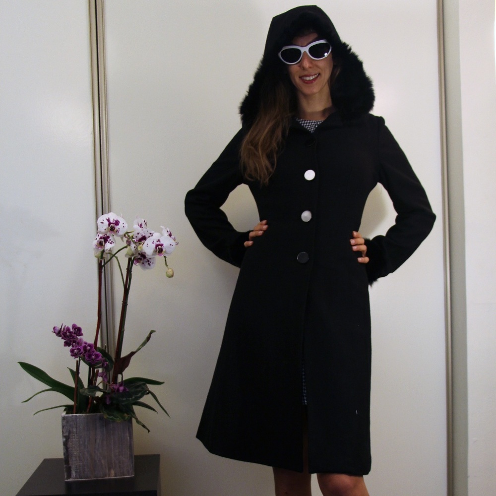 Retro Coat with Fuzzy Hood NWT - fits like Medium